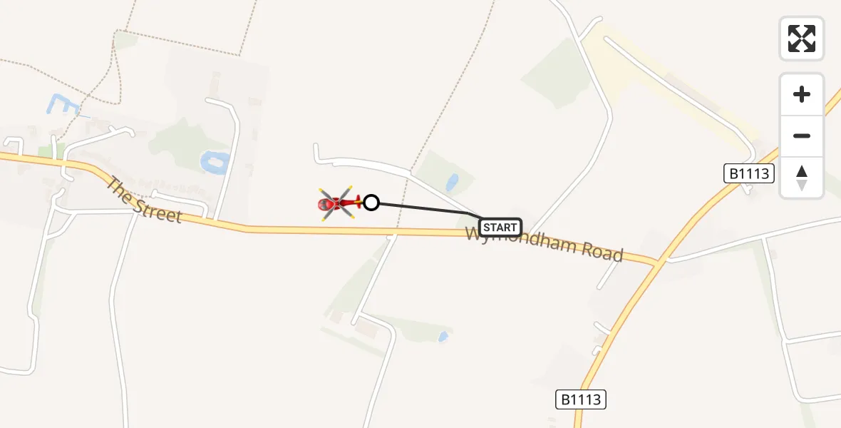 Flight route Air Ambulance Helicopter Ashwellthorpe and Fundenhall - Wreningham, 08 June 2026, 18:28