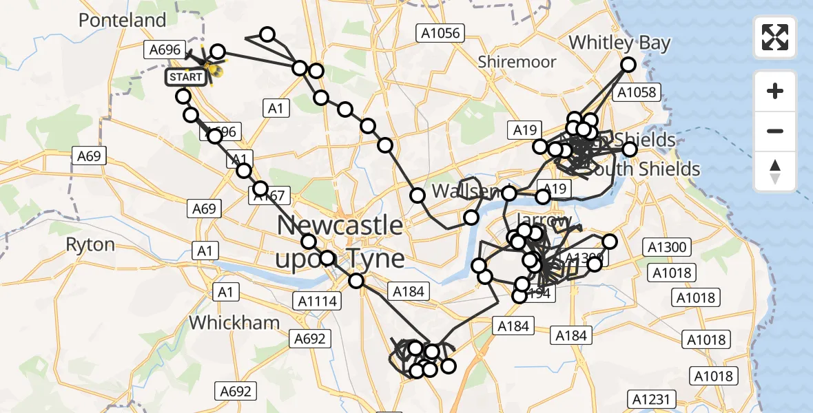 Flight route Police Helicopter Newcastle International Airport - Newcastle International Airport, 08 June 2026, 18:48