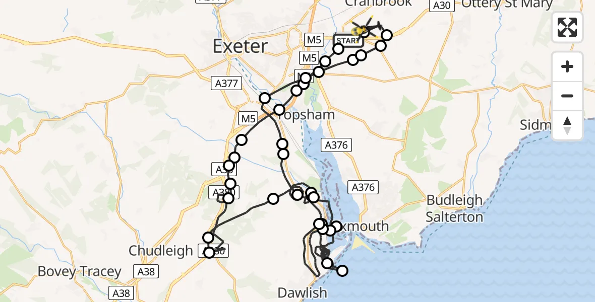 Flight route Police Helicopter Exeter International Airport - Exeter International Airport, 08 June 2026, 18:49