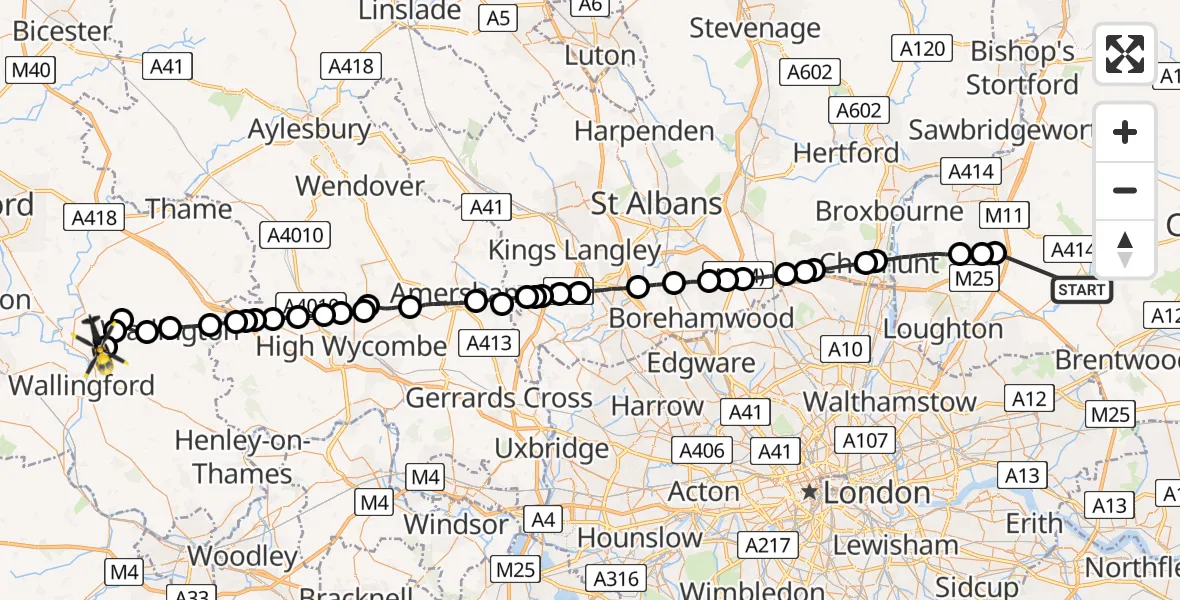 Flight route Police Helicopter Little End - Berrick Salome, 08 June 2026, 19:06
