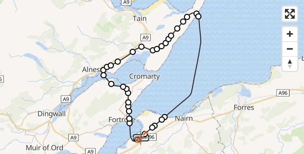 Flight route Coastguard Helicopter Inverness Airport - Inverness Airport, 08 June 2026, 19:23