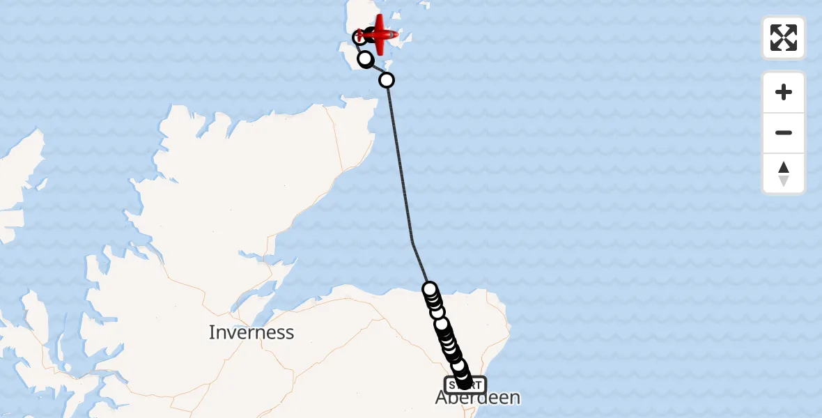 Flight route Air Ambulance Aircraft Aberdeen International Airport - Greenigoe, 08 June 2026, 19:28