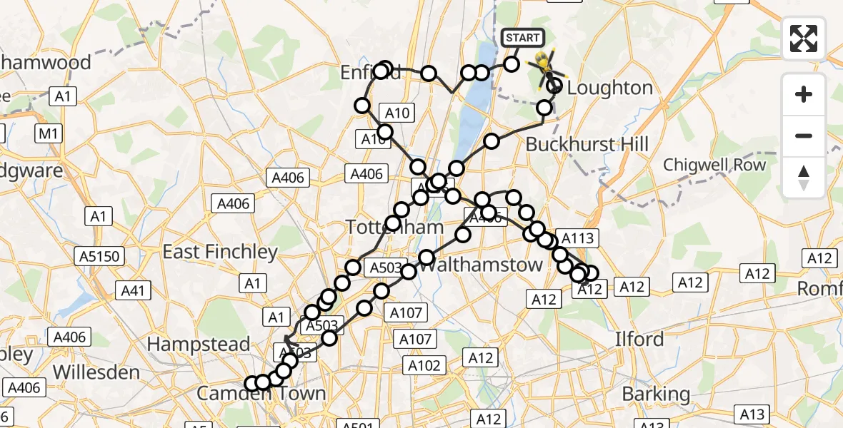 Flight route Police Helicopter Epping Forest - Sewardstonebury, 08 June 2026, 19:33