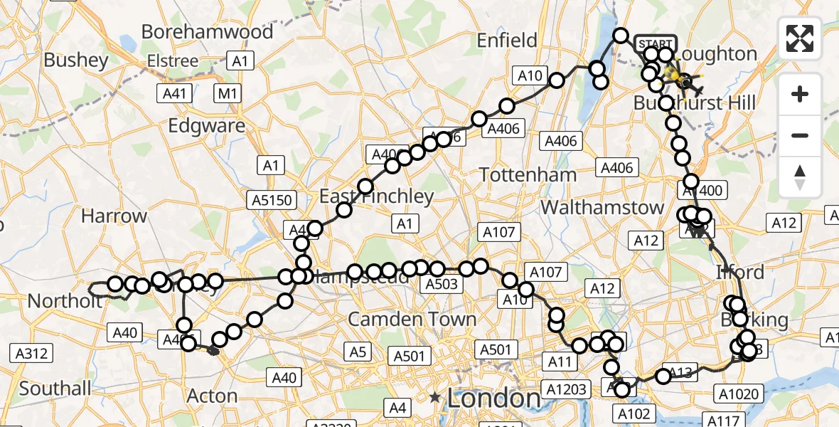 Flight route Police Helicopter Metropolitan Police Air Support Unit Lippitts Hill - Loughton, 08 June 2026, 19:43
