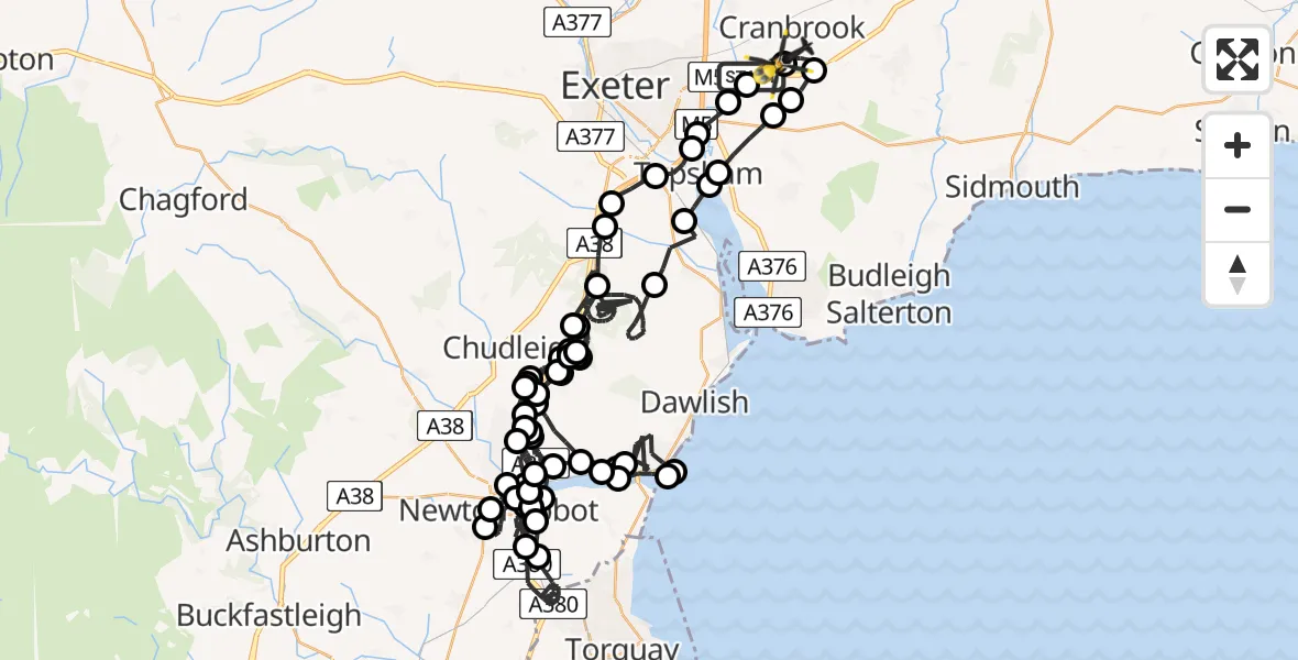 Flight route Police Helicopter Exeter International Airport - Exeter International Airport, 08 June 2026, 20:02