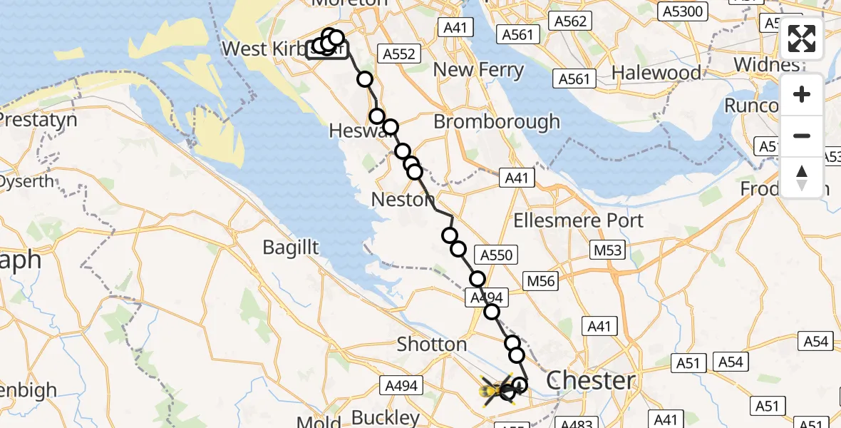 Flight route Police Helicopter Frankby - Hawarden Airport, 08 June 2026, 20:24