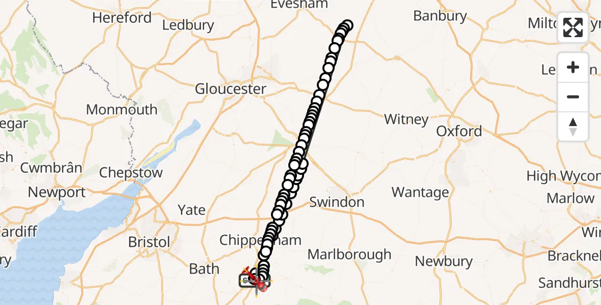 Flight route Air Ambulance Helicopter Wiltshire Air Ambulance - Wiltshire Air Ambulance, 08 June 2026, 20:24
