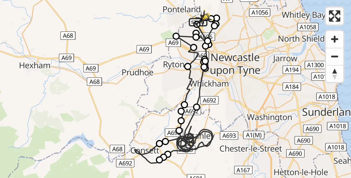 Flight route Police Helicopter Newcastle International Airport - Newcastle International Airport, 08 June 2026, 20:41