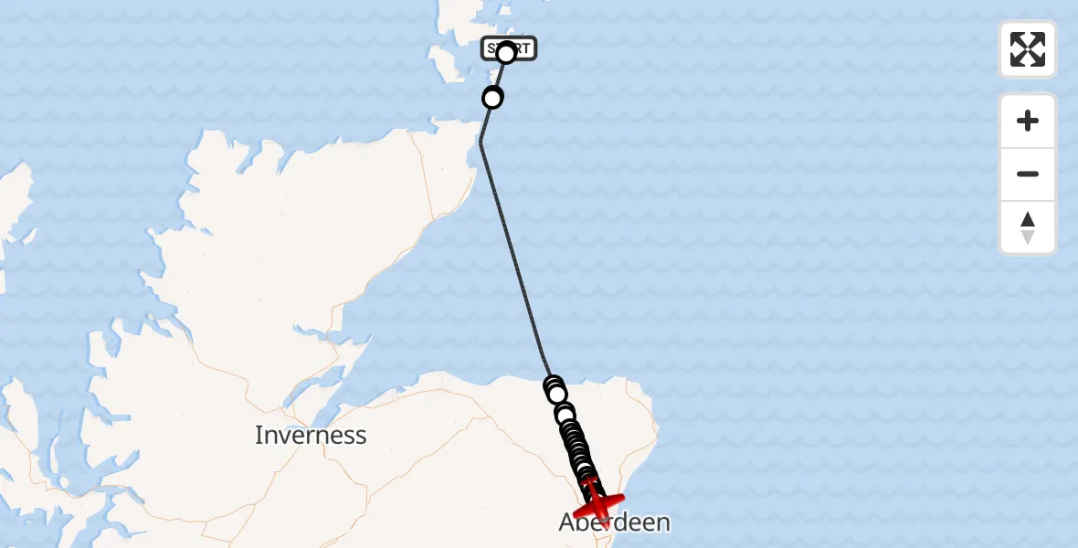 Flight route Air Ambulance Aircraft Toab - Dyce and Stoneywood, 08 June 2026, 20:50