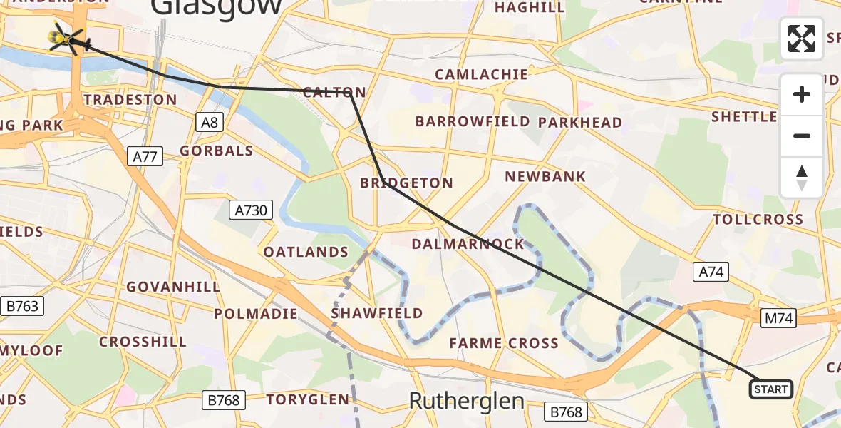 Flight route Police Helicopter Glasgow - Glasgow, 08 June 2026, 20:52