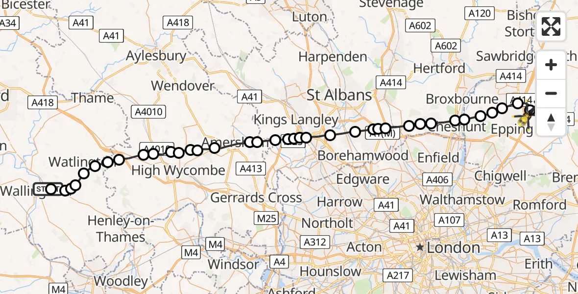 Flight route Police Helicopter RAF Benson - North Weald Airfield, 08 June 2026, 21:05