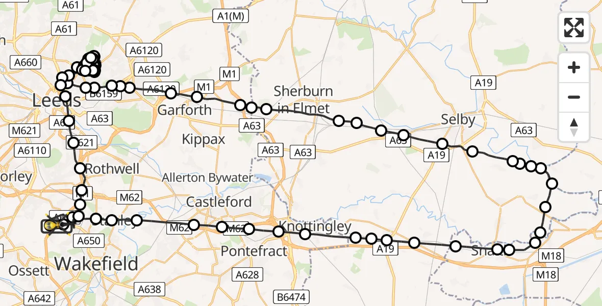Flight route Police Helicopter East Ardsley - East Ardsley, 08 June 2026, 21:13