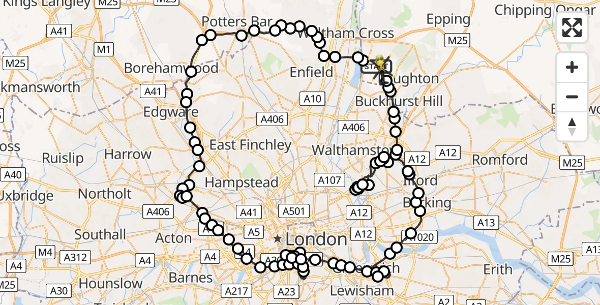 Flight route Police Helicopter Sewardstonebury - Metropolitan Police Air Support Unit Lippitts Hill, 08 June 2026, 21:33