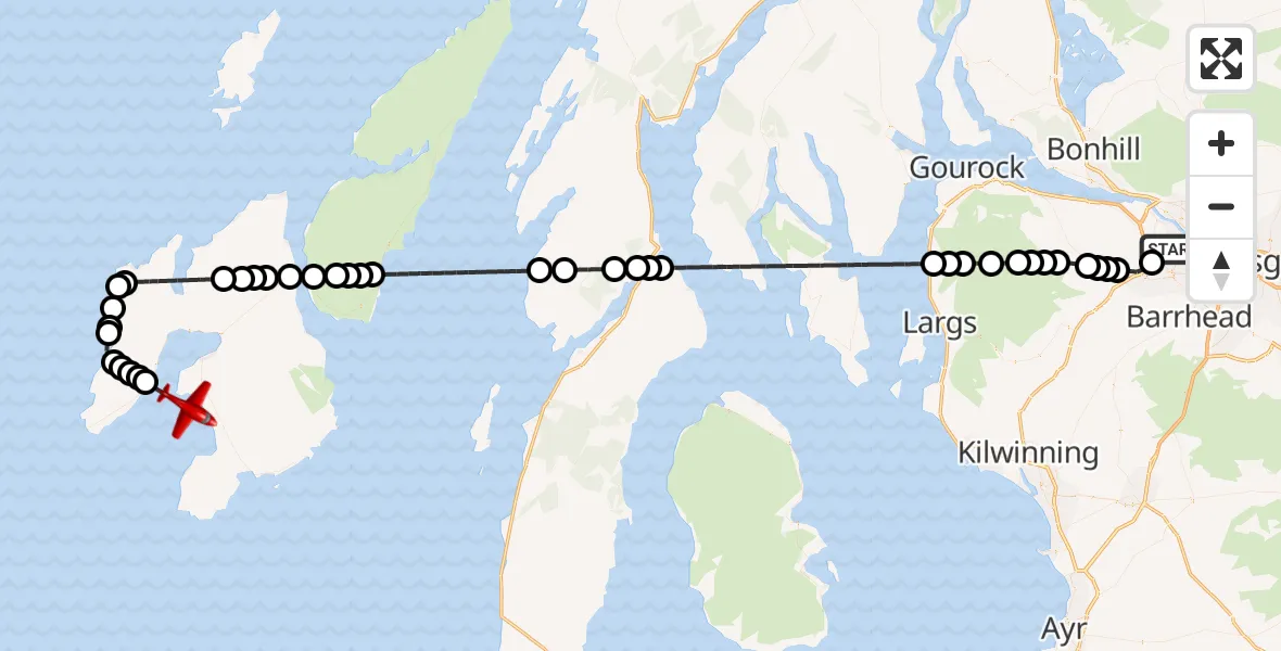Flight route Air Ambulance Aircraft Glasgow Airport - Inner Seas, 08 June 2026, 22:06