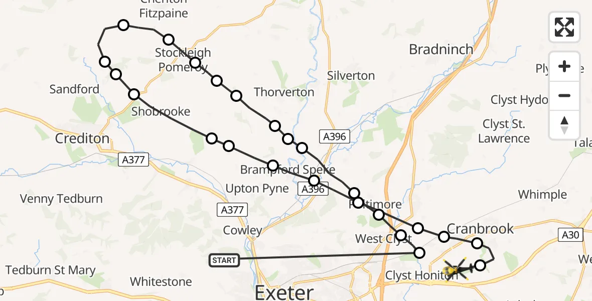 Flight route Police Helicopter Exeter - Exeter International Airport, 08 June 2026, 22:25