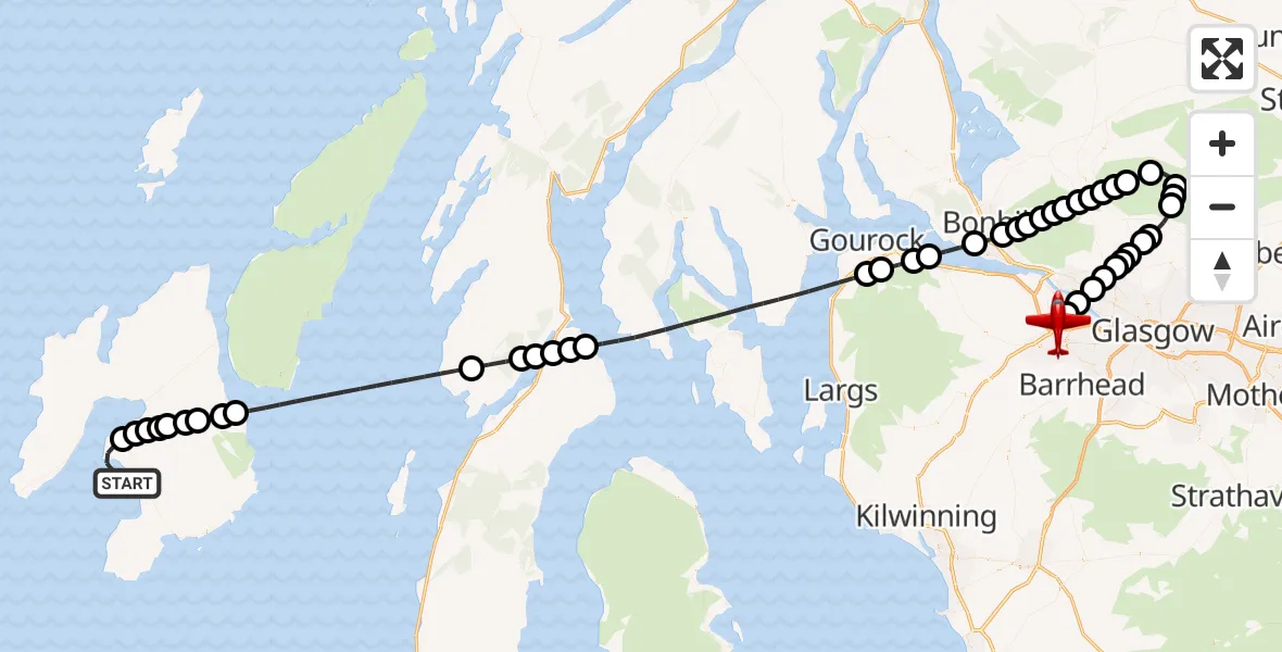 Flight route Air Ambulance Aircraft Inner Seas - Glasgow Airport, 08 June 2026, 23:26