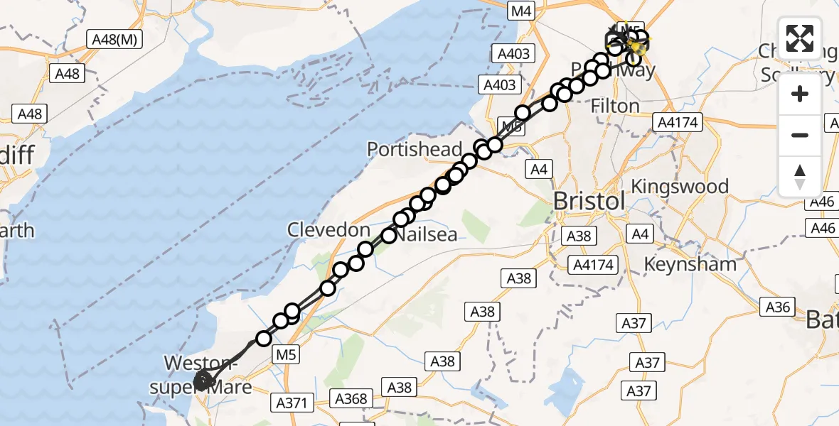 Flight route Police Helicopter Almondsbury Helicopter Base - Almondsbury Helicopter Base, 08 June 2026, 23:58