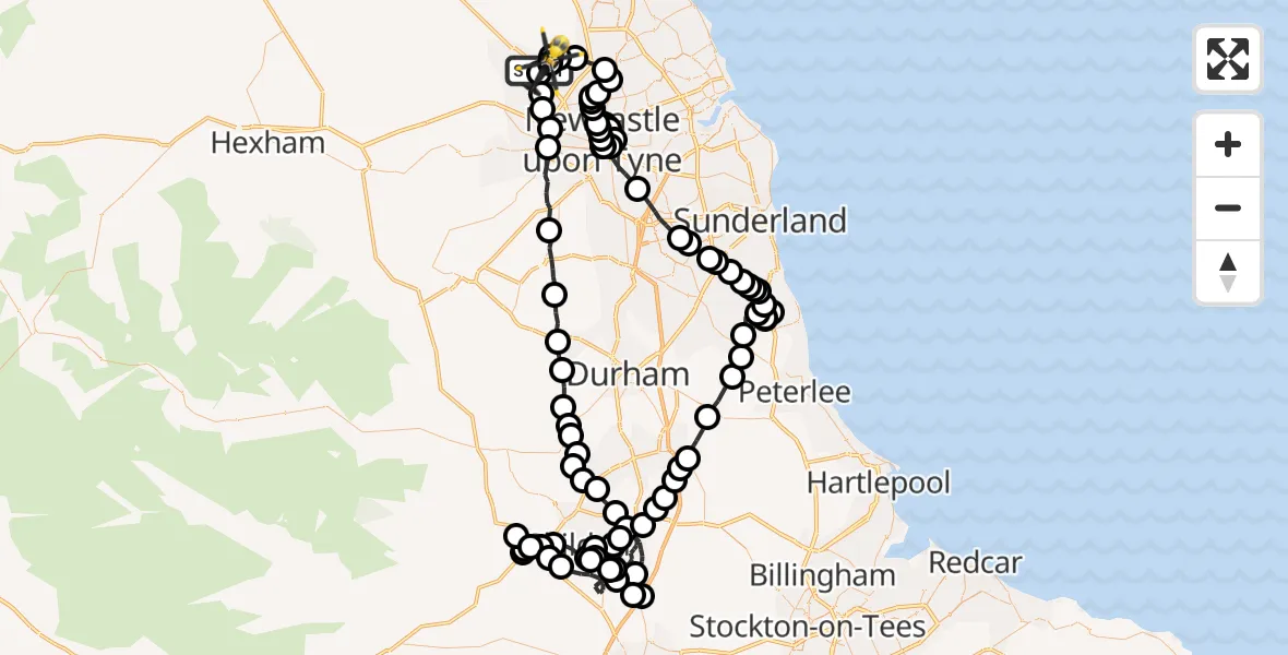 Flight route Police Helicopter Newcastle International Airport - Newcastle International Airport, 09 June 2026, 00:32