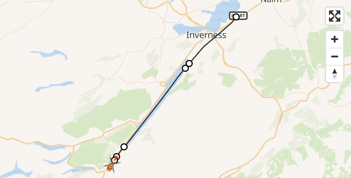 Flight route Coastguard Helicopter Inverness Airport - Aberchalder, 09 June 2026, 02:54