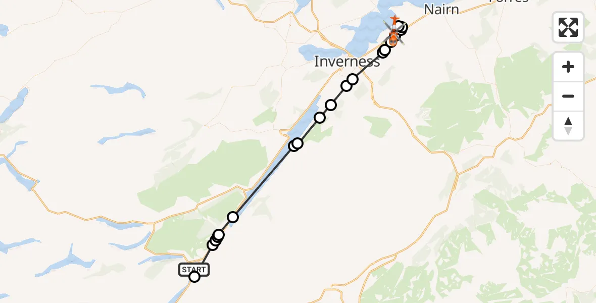 Flight route Coastguard Helicopter North Laggan - Inverness Airport, 09 June 2026, 03:50