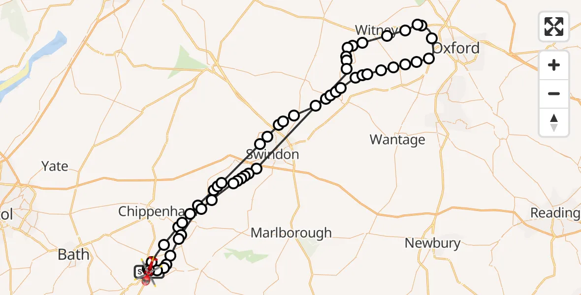 Flight route Air Ambulance Helicopter Wiltshire Air Ambulance - Wiltshire Air Ambulance, 09 June 2026, 08:21