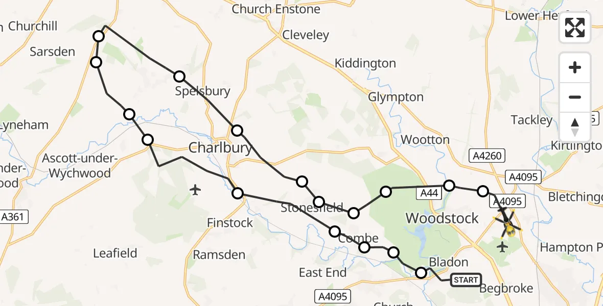 Flight route Police Helicopter Bladon - Shipton-on-Cherwell, 09 June 2026, 09:25