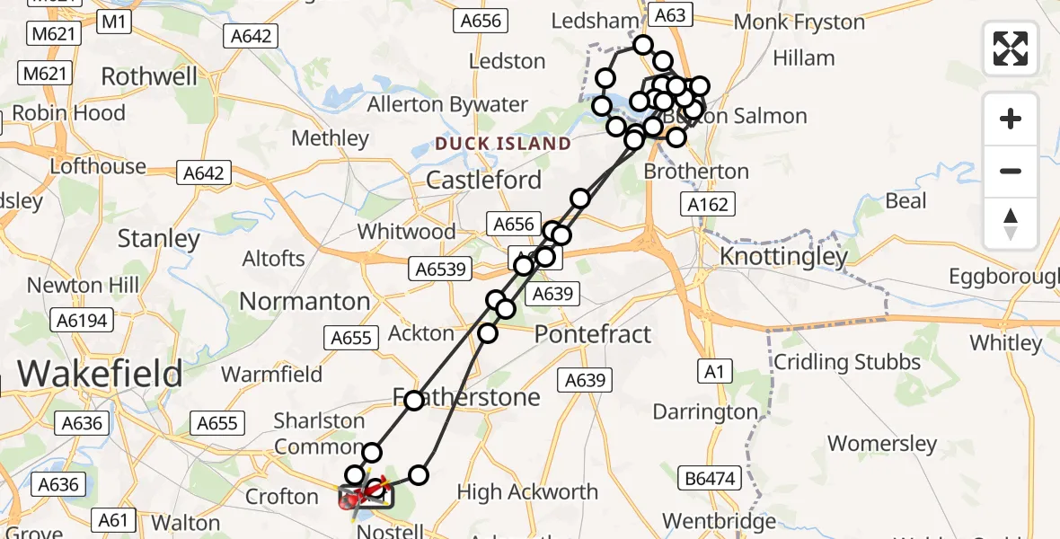 Flight route Air Ambulance Helicopter YAA Nostell Helicopter Port - YAA Nostell Helicopter Port, 09 June 2026, 09:34