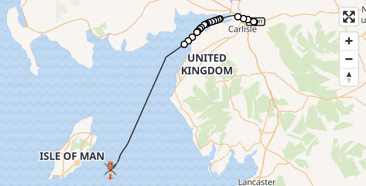 Flight route Coastguard Helicopter Carlisle Lake District Airport - Irish Sea, 09 June 2026, 10:02
