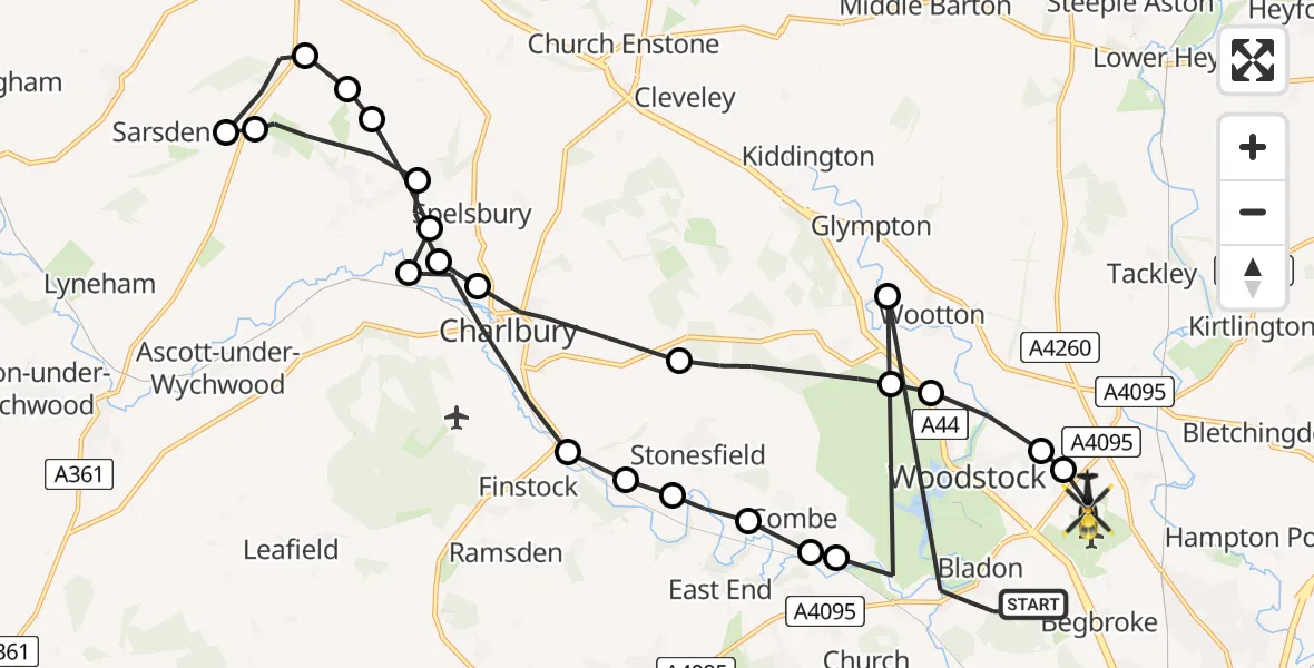 Flight route Police Helicopter Bladon - London Oxford Airport, 09 June 2026, 10:38