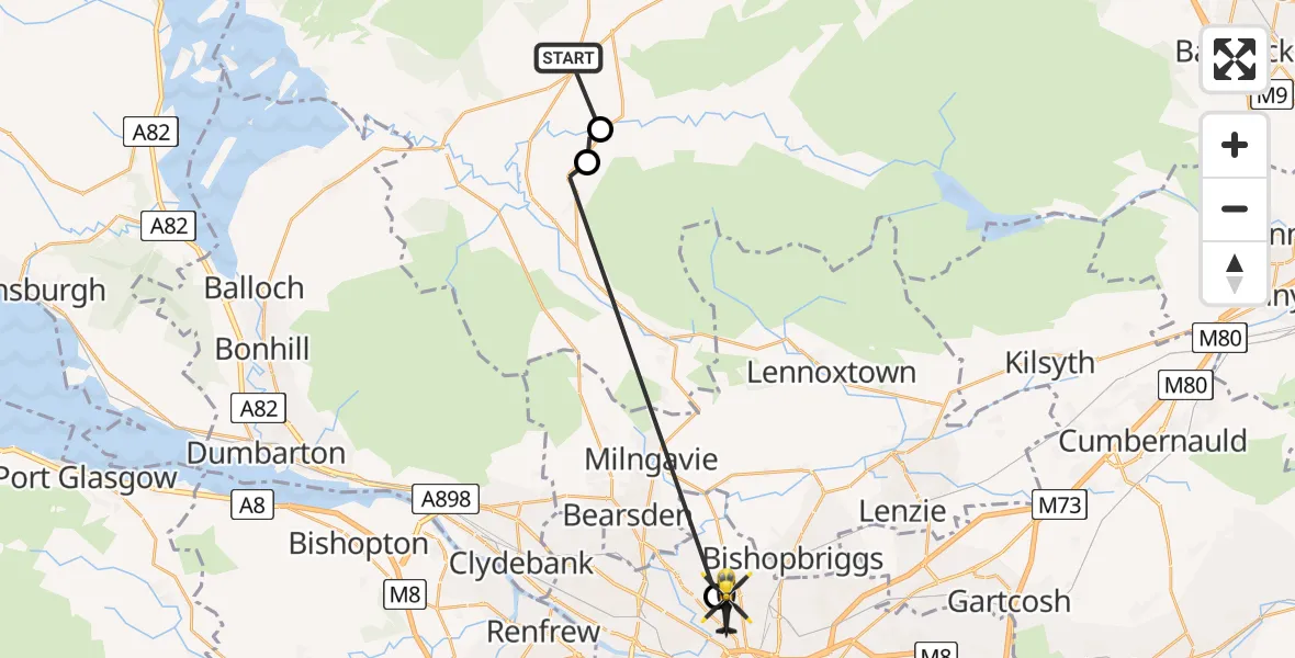 Flight route Police Helicopter Ballat - Glasgow, 09 June 2026, 10:47