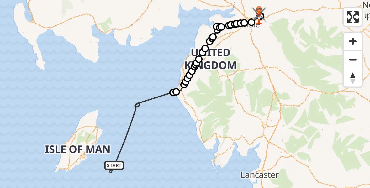 Flight route Coastguard Helicopter Irish Sea - Carlisle Lake District Airport, 09 June 2026, 10:51