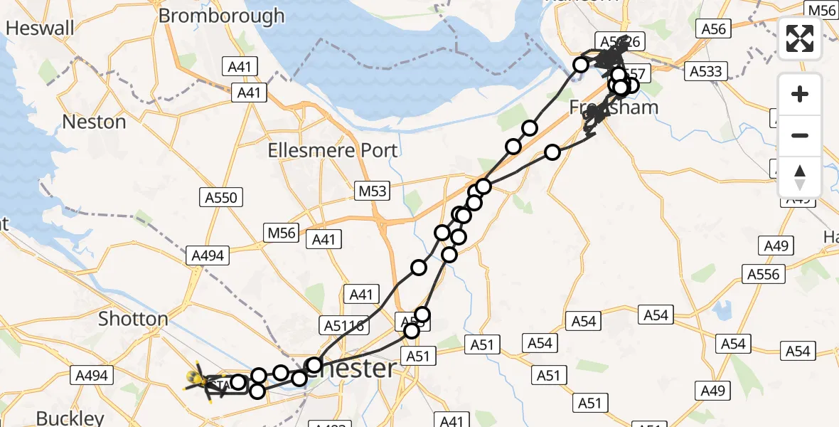 Flight route Police Helicopter Hawarden Airport - Broughton, 09 June 2026, 10:57