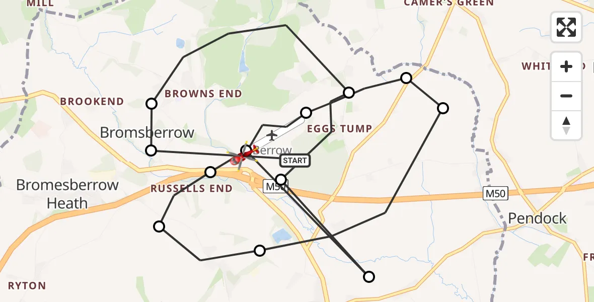 Flight route Air Ambulance Helicopter Berrow Airstrip - Berrow Airstrip, 09 June 2026, 11:04