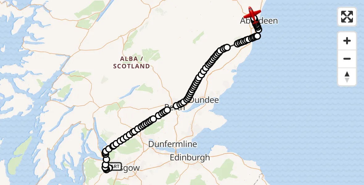 Flight route Air Ambulance Aircraft Glasgow Airport - Aberdeen International Airport, 09 June 2026, 11:35