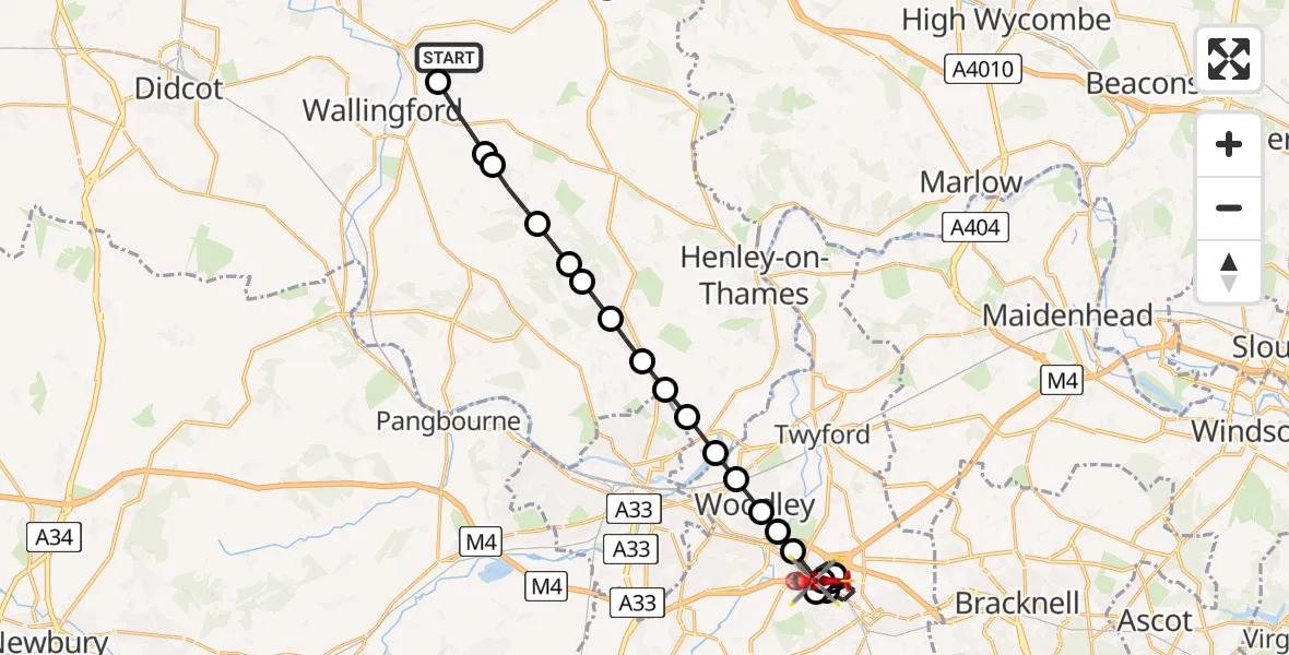 Flight route Air Ambulance Helicopter RAF Benson - Sindlesham, 09 June 2026, 12:23