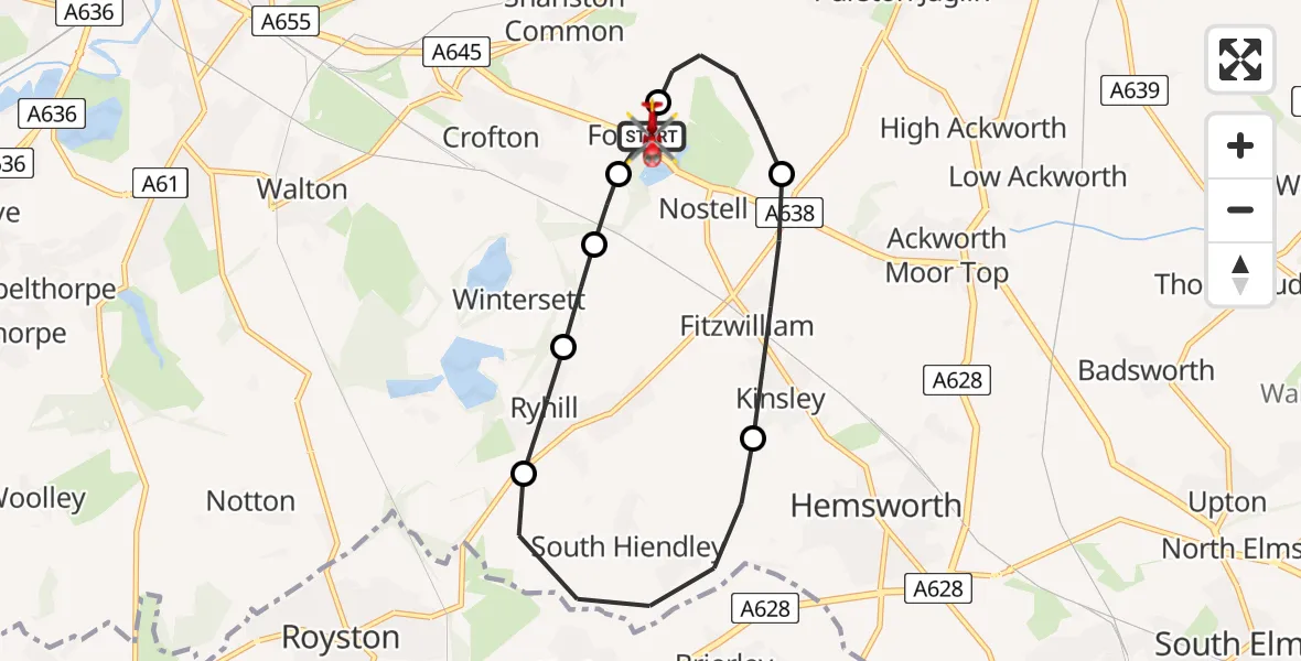 Flight route Air Ambulance Helicopter YAA Nostell Helicopter Port - YAA Nostell Helicopter Port, 09 June 2026, 12:53