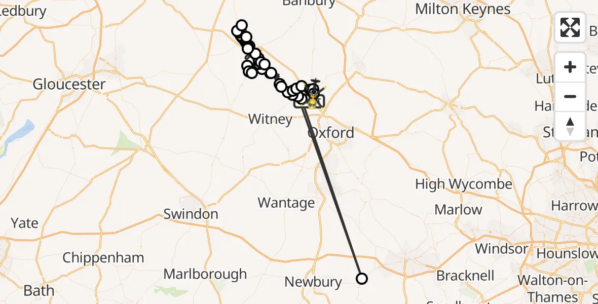 Flight route Police Helicopter Bladon - London Oxford Airport, 09 June 2026, 13:18