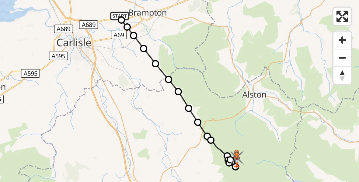 Flight route Coastguard Helicopter Carlisle Lake District Airport - Ousby, 09 June 2026, 13:45