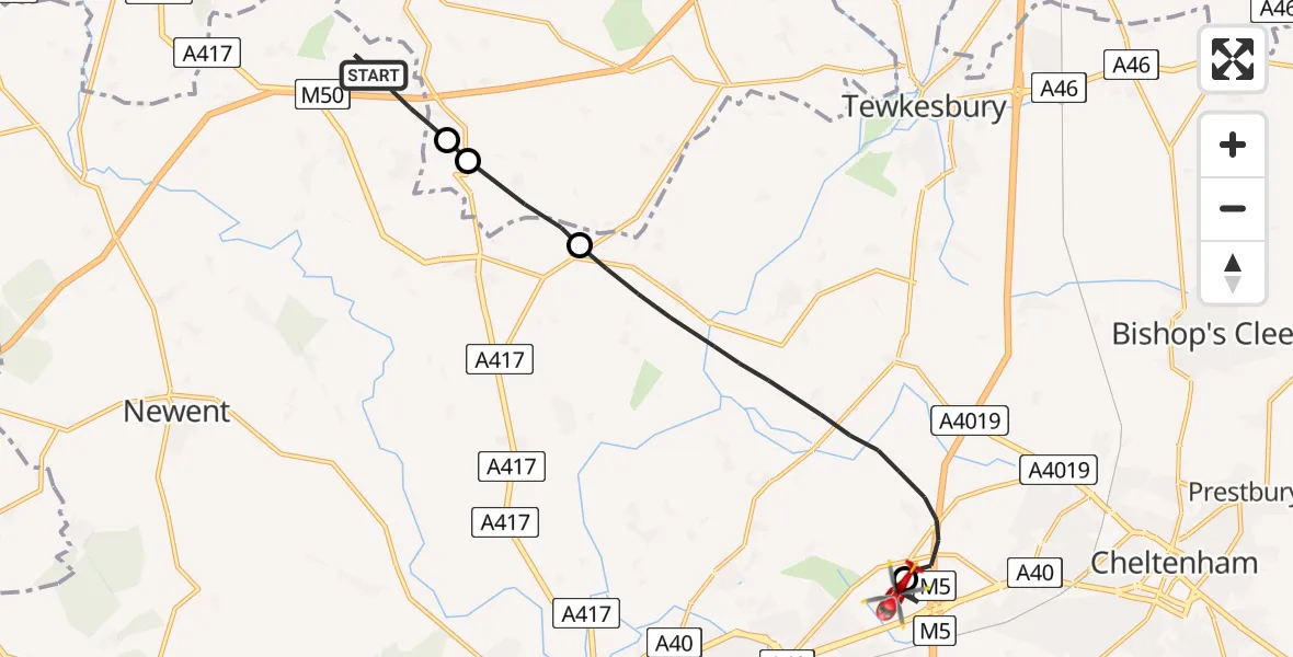 Flight route Air Ambulance Helicopter Forest of Dean - Gloucestershire Airport, 09 June 2026, 13:49