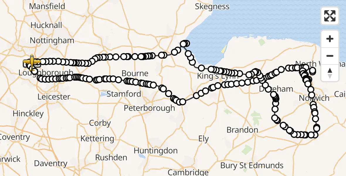 Flight route Police Aircraft East Midlands Airport - East Midlands Airport, 09 June 2026, 13:51