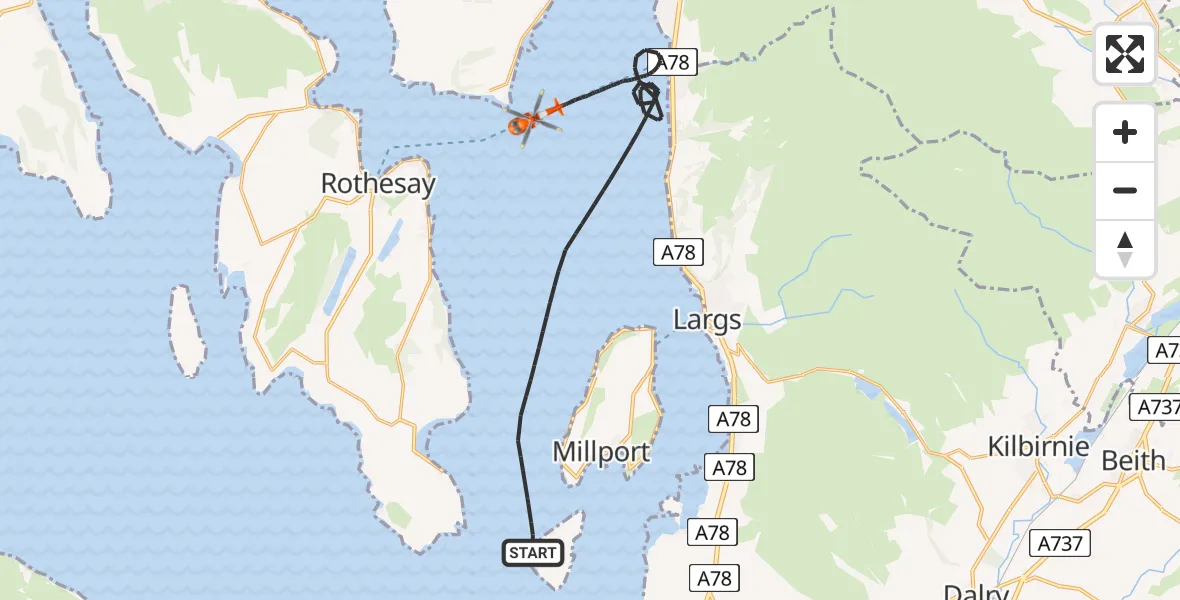 Flight route Coastguard Helicopter Inner Seas - Inner Seas, 09 June 2026, 13:56