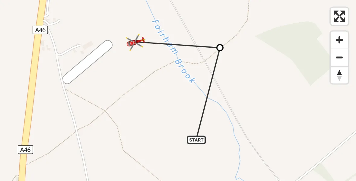 Flight route Air Ambulance Helicopter Rushcliffe - Nottingham Heliport, 09 June 2026, 14:02