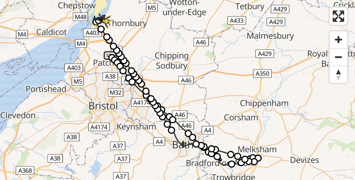 Flight route Police Helicopter Almondsbury - Littleton-upon-Severn, 09 June 2026, 14:27