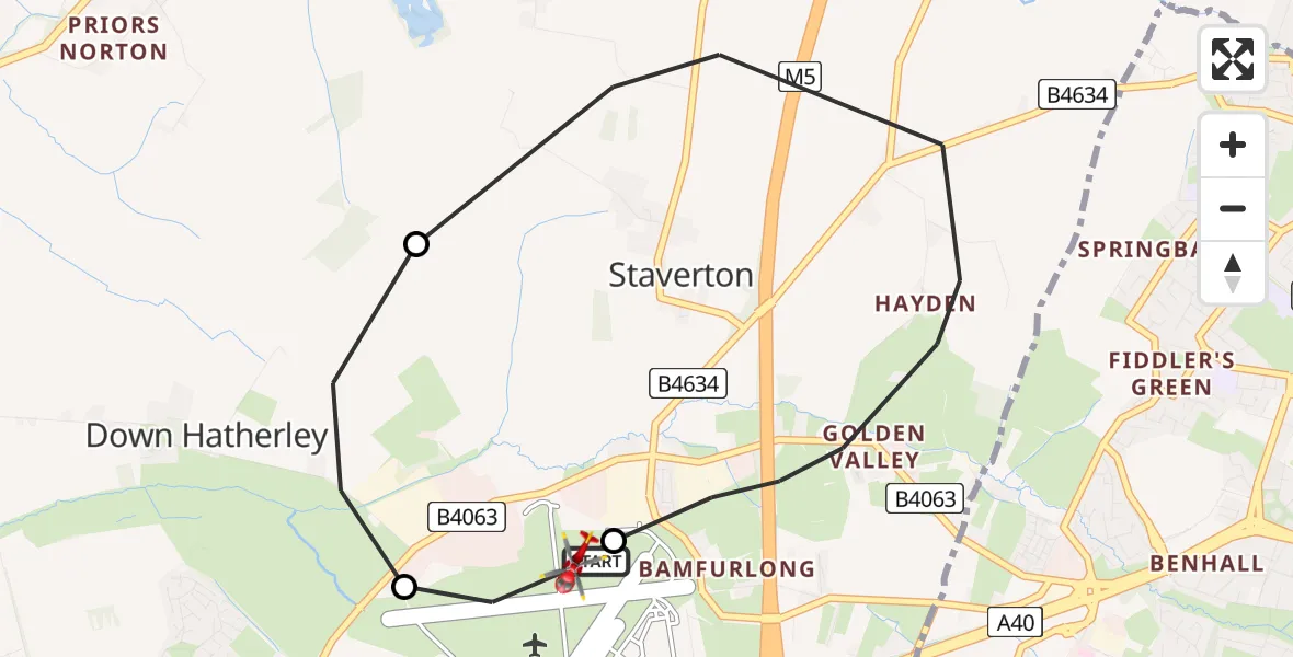 Flight route Air Ambulance Helicopter Gloucestershire Airport - Gloucestershire Airport, 09 June 2026, 14:29
