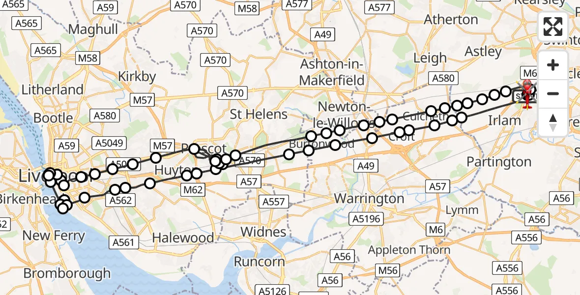 Flight route Air Ambulance Helicopter Manchester Barton Aerodrome - Manchester Barton Aerodrome, 09 June 2026, 14:36