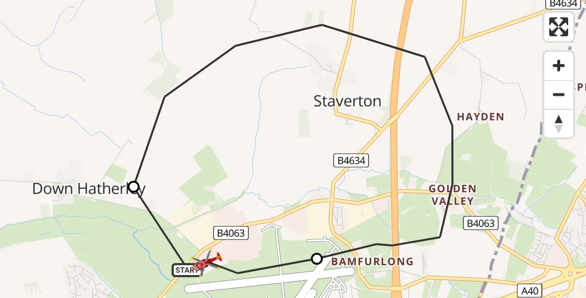 Flight route Air Ambulance Helicopter Gloucestershire Airport - Gloucester, 09 June 2026, 14:50