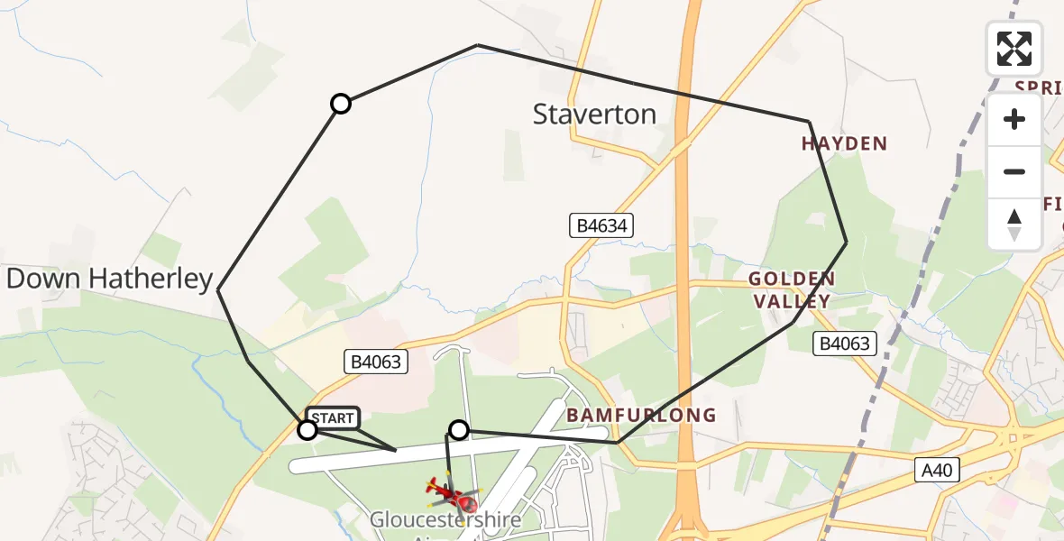 Flight route Air Ambulance Helicopter Gloucestershire Airport - Gloucestershire Airport, 09 June 2026, 14:53