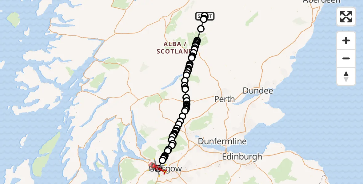 Flight route Air Ambulance Helicopter Coire an t-Saighdeir - Queen Elizabeth Hospital, 09 June 2026, 14:59