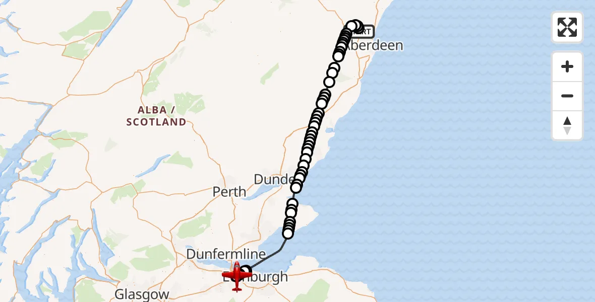 Flight route Air Ambulance Aircraft Dyce and Stoneywood - Edinburgh Airport, 09 June 2026, 15:10