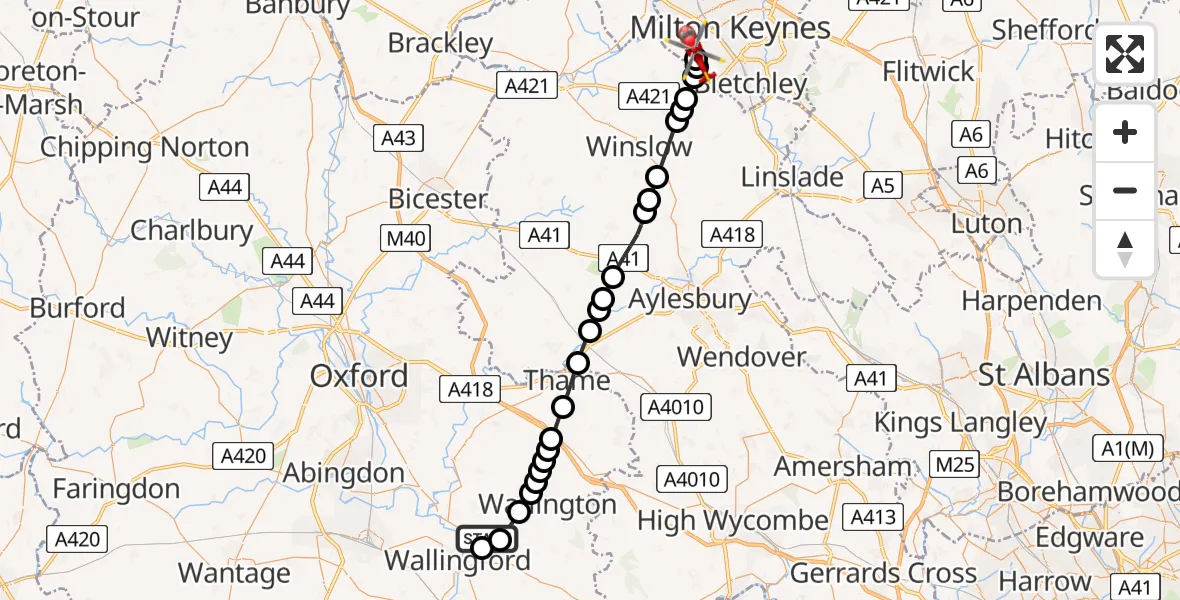 Flight route Air Ambulance Helicopter RAF Benson - Medbourne, 09 June 2026, 15:28